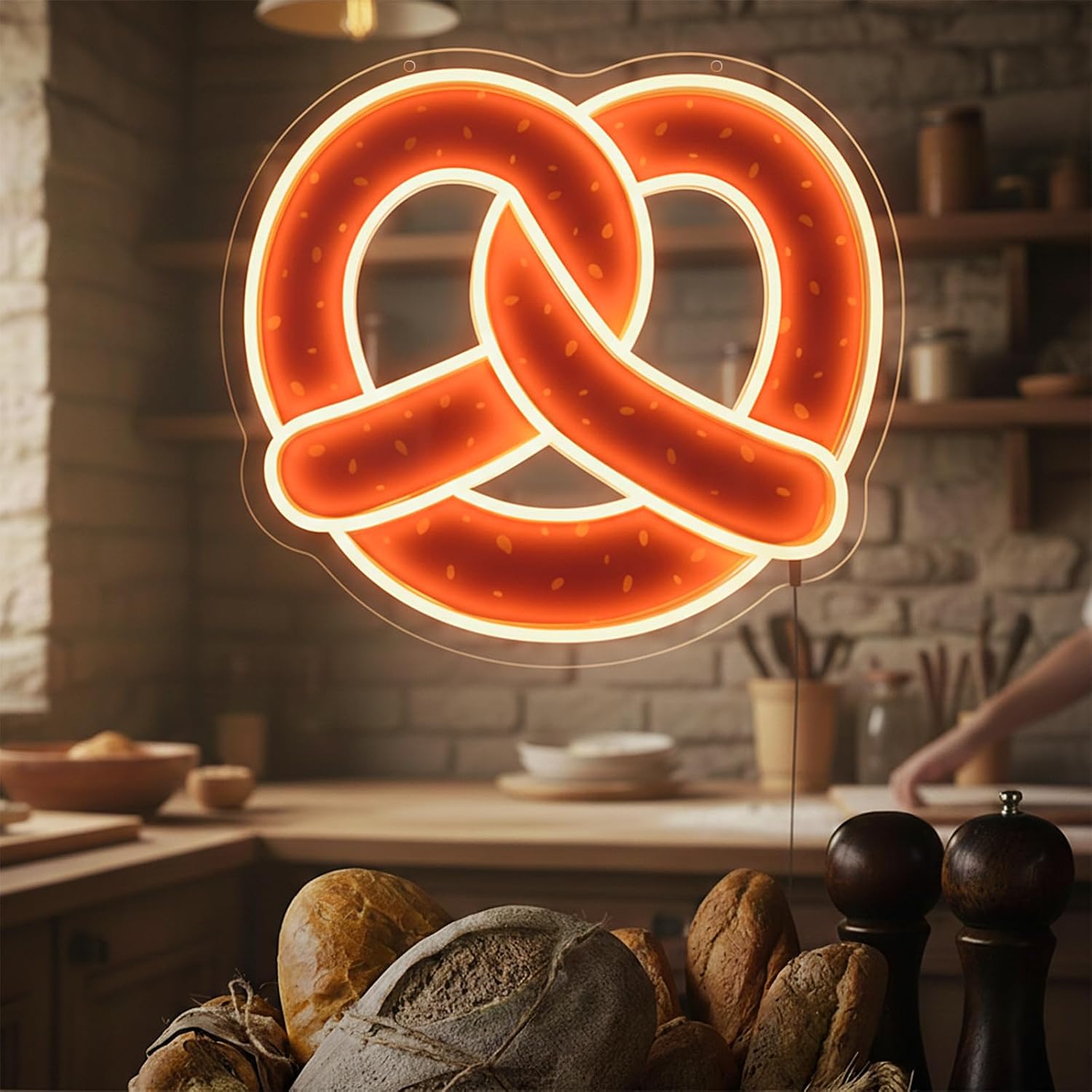 Commercial Kitchen Light - لافتة نيون على شكل بريتزل تعمل